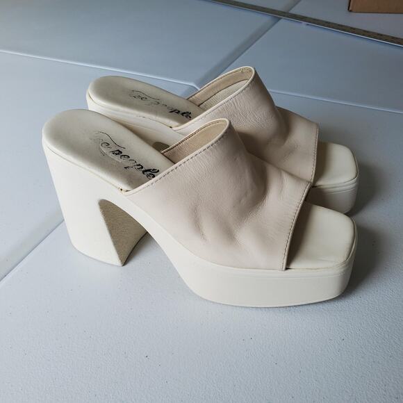 Free People Shoes Womens Size 37 Platform Chunky Block Heel Slip On Mules Italy - Picture 1 of 10